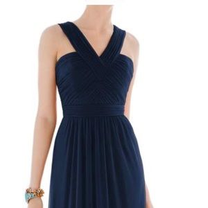 Shirred Chiffon V-Neck Gown- Midnight Blue